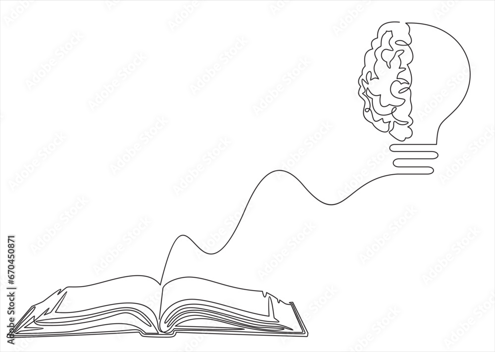 Aufkleber one single line drawing of shining light bulb above open text book logo identity. knowledge study cl