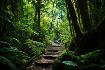 a solo hike trail through a lush forest