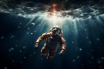 Fototapeten astronaut floating in water, space walk, astronaut, space travel © MrJeans