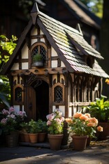 Fototapeta na wymiar Charming Tudor-style cat house with timber framing, Generative AI 