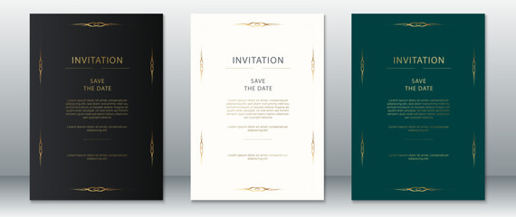 Luxury wedding invitation card template vintage design elegant background with golden frame ornament
