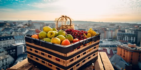 Fotobehang shopping basket filled with healthy food © epiximages