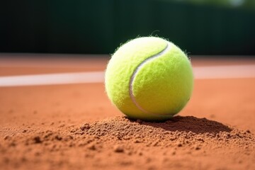 close-up of a tennis ball on a clay court