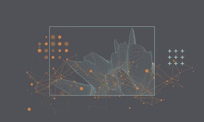 Modern science or technology elements in square. Trendy abstract background. Surface illustration. Hand drawn vector art