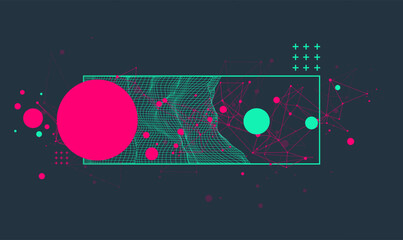 Obraz premium Modern science or technology elements in square. Trendy abstract background. Surface illustration. Hand drawn vector art