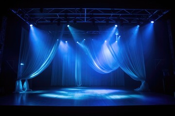 ballet stage illuminated with blue stage lights - obrazy, fototapety, plakaty