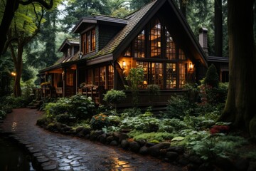 Cabin house with a charming vintage design, Generative AI