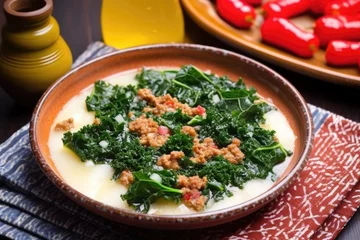 Foto op Canvas dressing zuppa toscana with a drizzle of chili oil © Alfazet Chronicles
