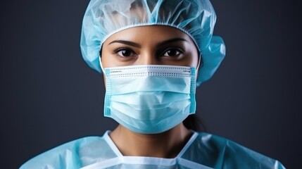 Close-up portrait of a girl doctor surgeon wearing a mask,