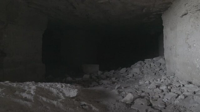 Limestone quarry (stone sawing), which is 200 years old. Underground halls, piles of sawn stones, zigzag corridors, dead ends, niches. Object for spelunking
