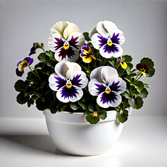 Pansy plant in white pot isolated on white background. ai generative
