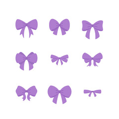 Set of purple bows isolated on white background. Vector illustration.