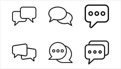 vector black and white speech bubbles icon set on white background