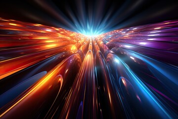3d render, abstract multicolor spectrum background, bright orange blue neon rays and colorful glowing lines