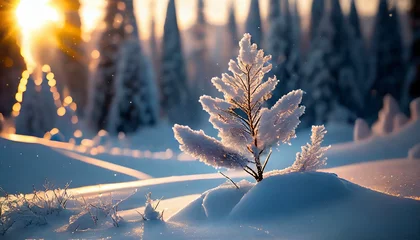 Fotobehang 冬の森　雪　クリスマス　Generative AI © RD02_AG