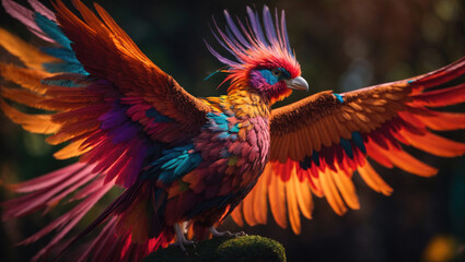 Fototapeta premium Fantasy bird with spread wings. Generative AI.