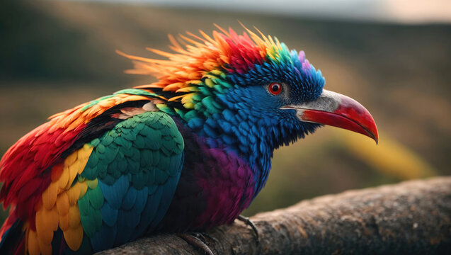 Fantasy colorful bird. Generative AI.
