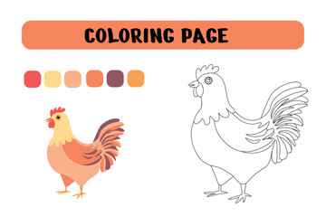 Fototapeta na wymiar Chicken coloring book educational game. Coloring book for preschool children. Vector illustration
