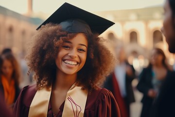 Happy afro american young woman graduating student celebrating graduation