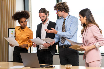 Group of business meeting discussing strategy with startup project analysis finance,management.Success business people plan and brainstorm,marketing,idea,research,organization in office.Teamwork