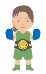 チャンピオンベルトを巻く女子ボクサー