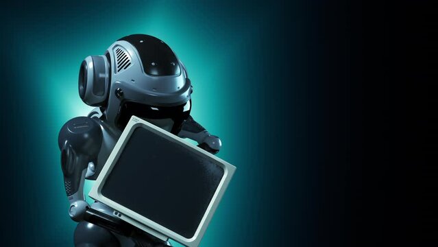 the robot is trying to find something useful in the old PS