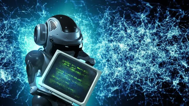 the robot is trying to find something useful in the old PS