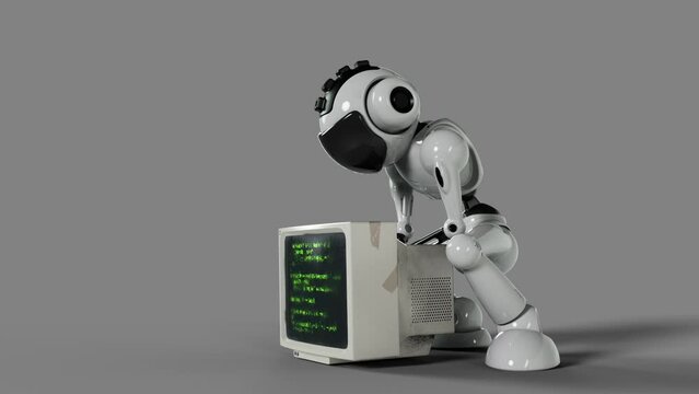 The robot is looking for useful components in an old PS computer