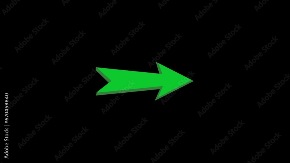 Poster arrow sign symbol animation on green screen, red color cartoon arrow pointing right ..
