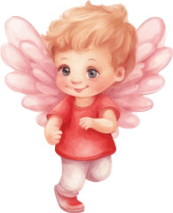 Valentine's Day illustration, Cupid, cute children's drawing, watercolor style on white background.