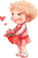 Valentine's Day illustration, Cupid, cute children's drawing, watercolor style on white background.