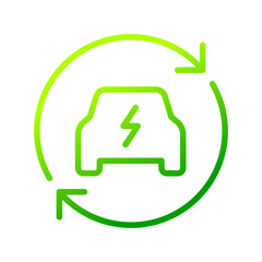 Electric car charging icon with recycling rotation arrow symbol, EV car, Green hybrid vehicles charging loop, Renewable clean energy sign, Eco friendly vehicle concept, Vector illustration
