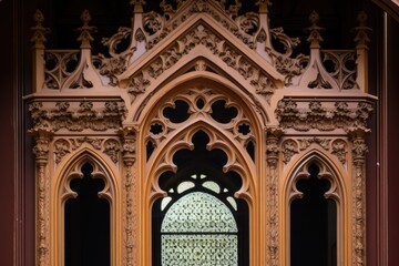detailed shot of woodwork adornments on gothic revival archway