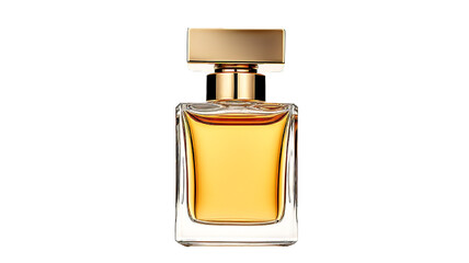 Elegant Glass Perfume Bottle with Golden Hue. generative ai