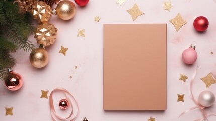 Paper wish list blank for Christmas or New Year, mock up. Generative AI