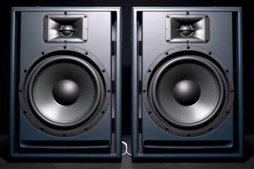 close-up view of studio monitor speakers