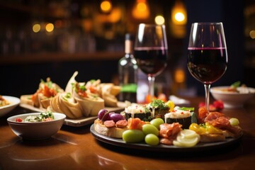 tapas selection served with sangria in a popular spanish bar setting