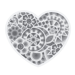 Heart-shaped mandala pattern for Valentine's day and greeting card background. Colorful Vector illustration in style cut paper