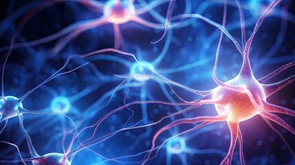 Neuron cells, glowing links, nervous system, complexity, electrical communication, mesmerizing. Generated by AI.