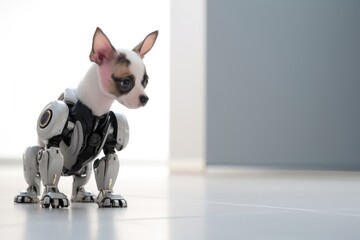 Robot dog pet closeup indoor