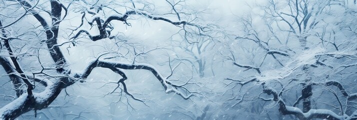 Snow-draped tree branches in a serene winter wonderland. Winter's tranquility, snowy forest, cold-weather allure, natural beauty, peaceful snowy scene. Generated by AI.