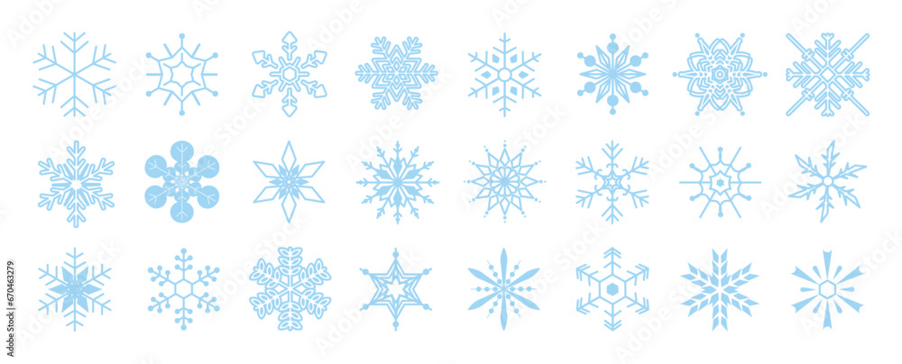 Poster set of snowflakes linear vector icon. geometric snowflake shape, nature and winter related vector sy