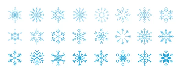 Fotobehang Set of snowflakes linear vector icon. Geometric snowflake shape, nature and winter related vector symbol hand drawn contour collection. Line art illustration design for logo, sticker, christmas. © TWINS DESIGN STUDIO