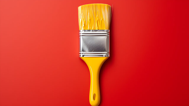 Paint brush with paint on bright background.