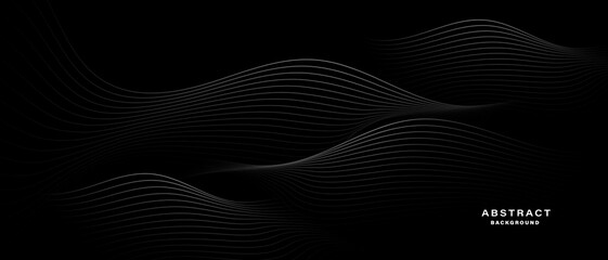 Abstract black background with wavy lines. Digital future technology concept. vector illustration.