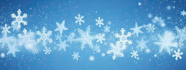 Fototapeta na wymiar Banner with white snowflakes on blue winter background