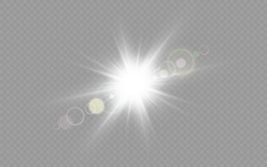 Dazzling flash. Bright Star. Magic dust. Brilliant vector. Bright sun. Glare. shining beam. Rash.