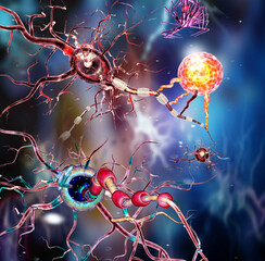 Nerve cells, Neuron, Neurologic Disease, tumors, brain surgery. 3d Illustration - 670467032