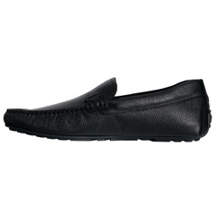 Stylish Black Leather Men's Loafers Isolated on White Background.