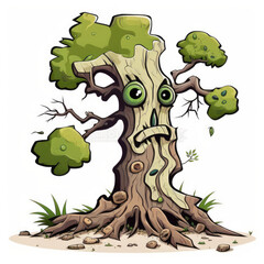 An old tree cartoon style with a face